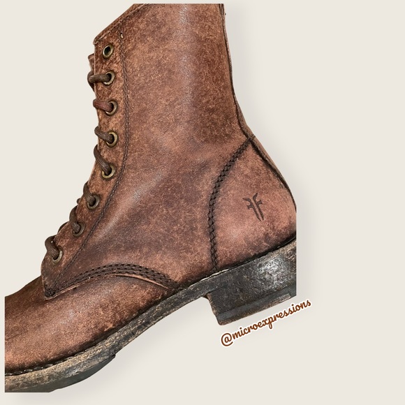 $378 Frye Veronica Combat Distress Brown Leather Lace Up Moto Combat Ankle Boot - Picture 15 of 16
